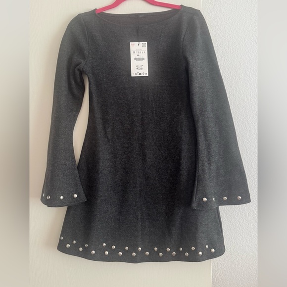 Zara Gray Long Sleeve Dress with Studded Hem - Picture 2 of 7